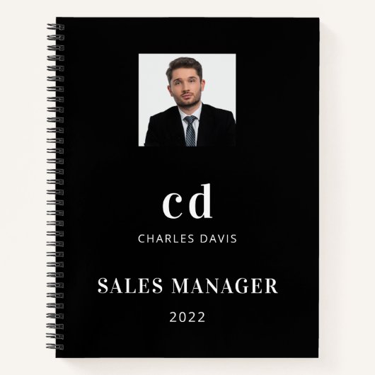 Carnet Photo de nom initial noir blanc entreprise (Devant)