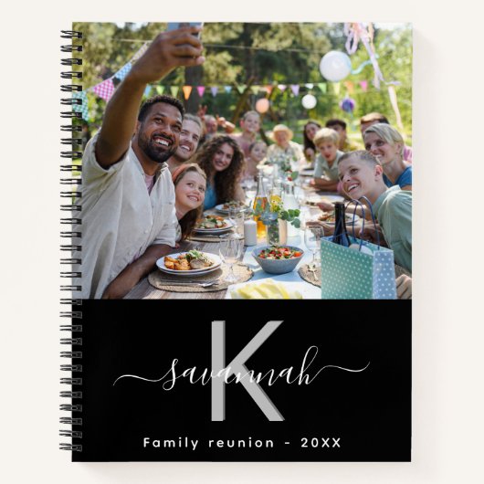 Carnet Photo de réunion familiale noir blanc monogramme (Devant)