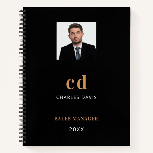 Carnet Photo d'initiales de nom d'or noir entreprise (Devant)