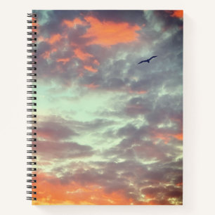 Carnet Photo d'oiseau volant dans un ciel aux nuages rose