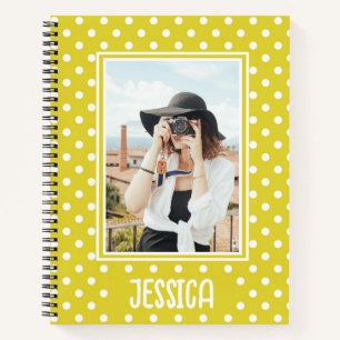 Carnet Photo personnalisée et nom de la Polka jaune vif