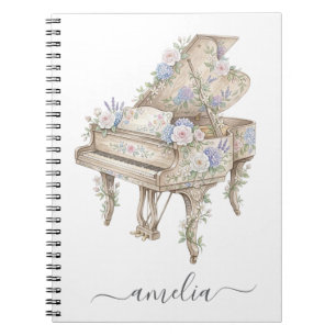 Carnet Piano à queue élégant personnalisé avec fleurs