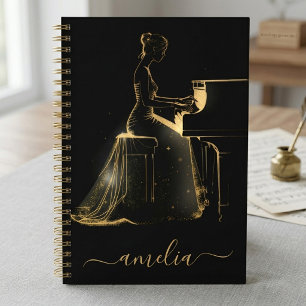 Carnet Piano à queue personnalisé Lady artistique noir or