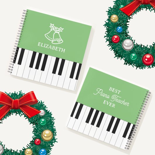Carnet Piano Key Meilleur Enseignant Piano Ever Noël Vert