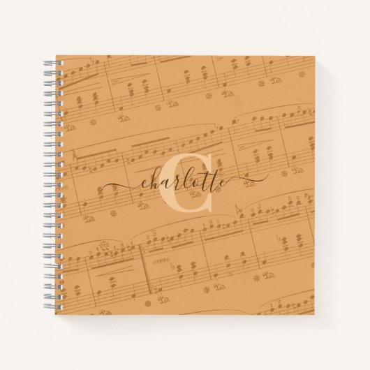 Carnet Piano Notes Partition Monogramme Peach Elegant (Devant)