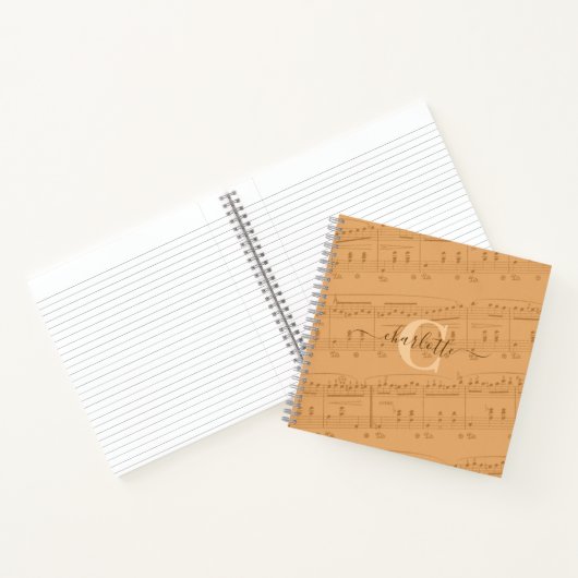 Carnet Piano Notes Partition Monogramme Peach Elegant (Intérieur)