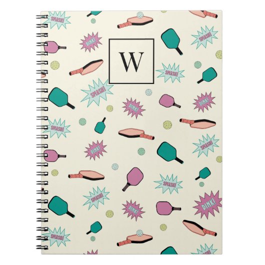 Carnet Pickleball ! Monogramme coloré Motif initial (Devant)