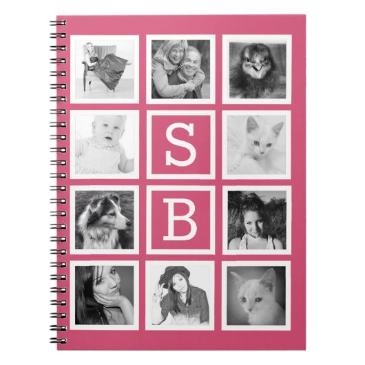 Carnet PICS rose Girly d'Instagram avec des initiales (Devant)