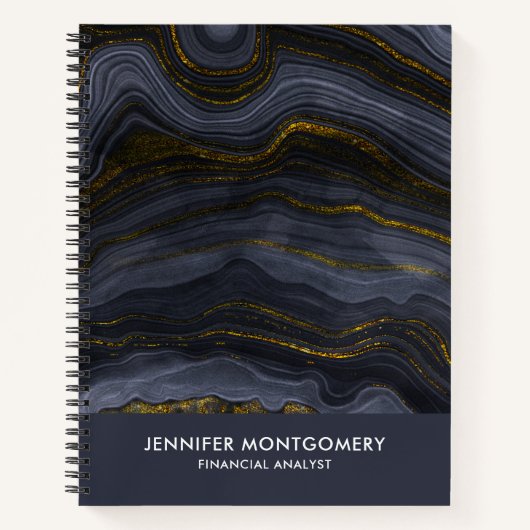 Carnet Pierre d'Agate Noir & Or moderne Abstrait (Devant)