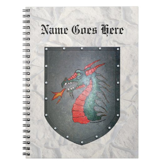 Carnet Pierre gris-clair de dragon de bouclier en métal (Devant)