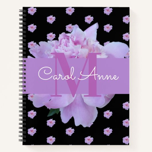 Carnet Pierre rose Fleur violet Monogramme noir (Devant)