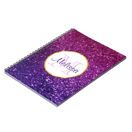 Carnet Pierres à Parties scintillant rose et violet Monog (Côté gauche)