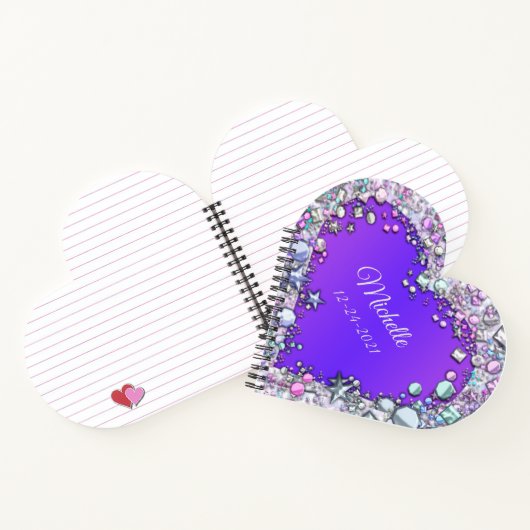 Carnet Pierres scintillantes NOM PERSONNALISÉ Cœur Violet (Intérieur)
