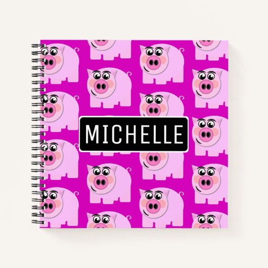 Carnet Piggy rose personnalisée (Devant)
