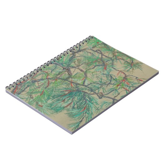 Carnet "Pine-tree branch", pastel drawing in green tones (Côté gauche)