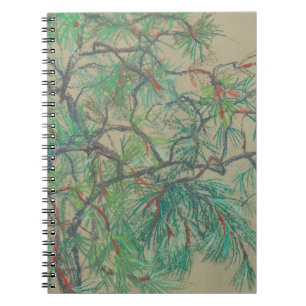 Carnet "Pine-tree branch", pastel drawing in green tones