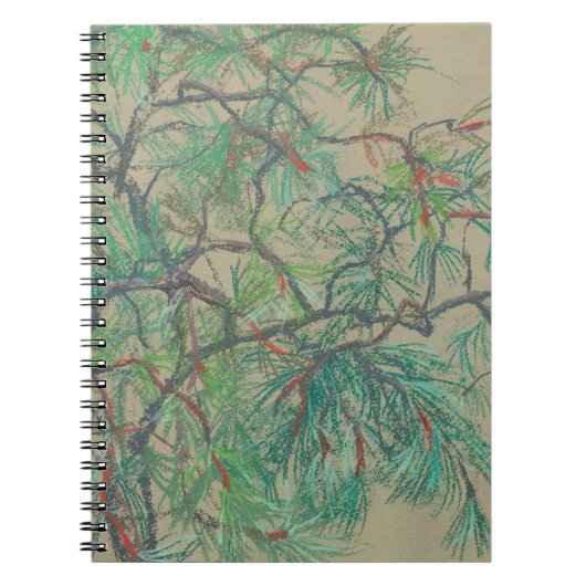 Carnet "Pine-tree branch", pastel drawing in green tones (Devant)