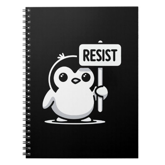 Carnet Pingouin de dessin animé portant le signe "RESIST" (Devant)