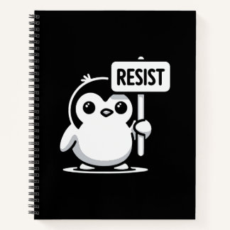 Carnet Pingouin de dessin animé portant le signe "RESIST"