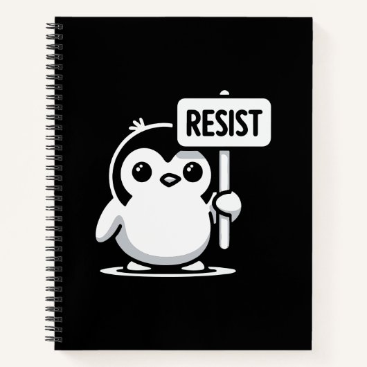 Carnet Pingouin de dessin animé portant le signe "RESIST" (Devant)
