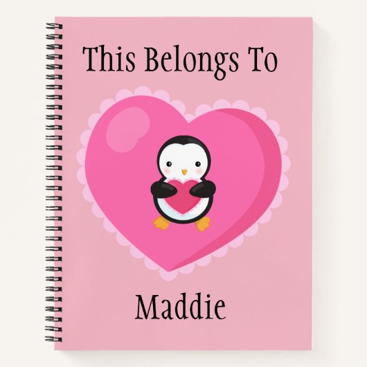 Carnet Pingouin de dessin mignon avec Coeurs (Devant)