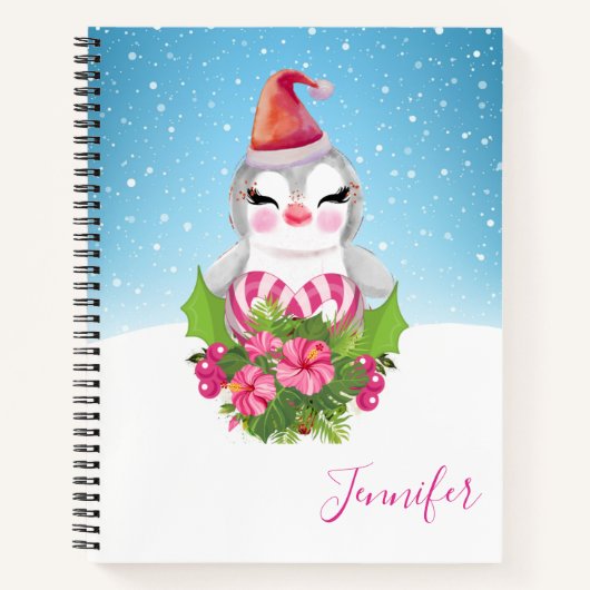 Carnet Pingouin de Noël mignon à Santa Hat (Devant)
