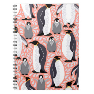 Carnet Pingouins empereurs, petits, motif décoratif rose.