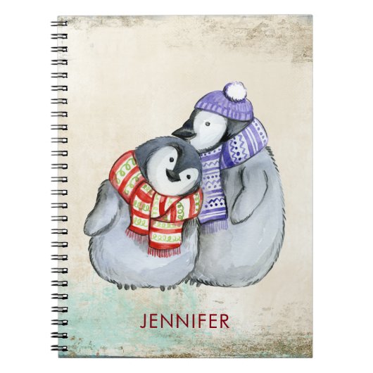 Carnet Pingouins mignons en Écharpes d'hiver et Casquette (Devant)