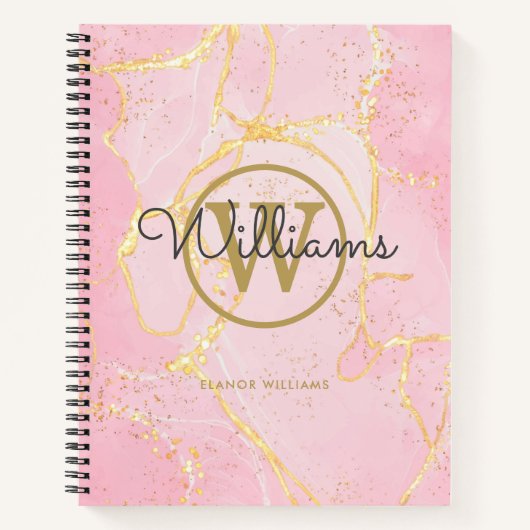 Carnet Pink Agate Geode Gold Monogramme Script (Devant)