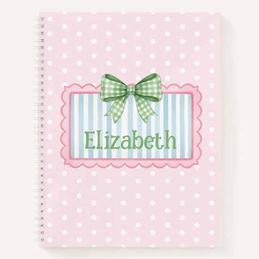 Carnet Pink and Blue Frame With Green Gingham Bow (Devant)