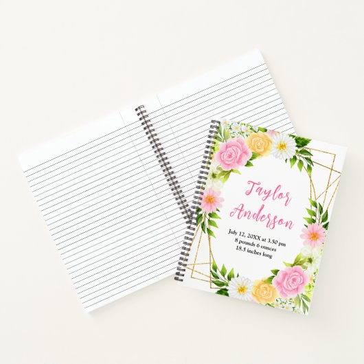 Carnet Pink and Yellow Floral Baby Birth Stats (Intérieur)