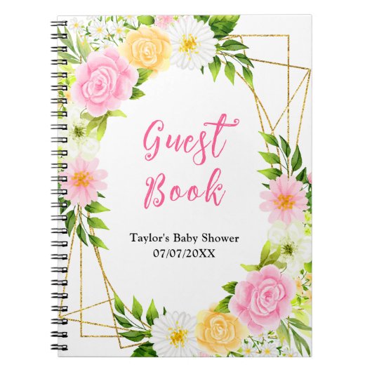 Carnet Pink and Yellow Floral Baby Shower Guest Book (Devant)
