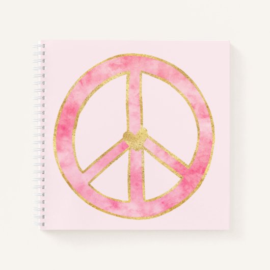 Carnet Pink Aquarelle or Paix Signal Coeur (Devant)