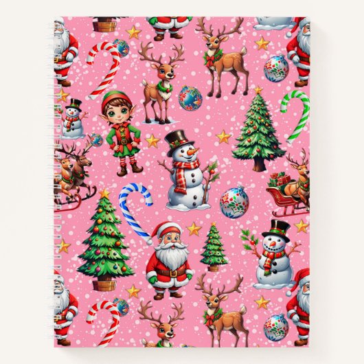 Carnet Pink Background Christmas Decorative Pattern (Devant)