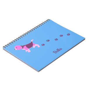 Carnet Pink Beagle Chien Art Puppy Pawprints Nom personna