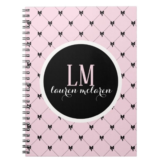 Carnet Pink & Black Bow Monogram Notebook (Devant)