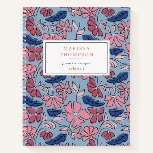 Carnet Pink & Blue Main Drawn Floral Block Print Recette (Devant)