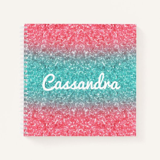 Carnet Pink Blue Ombre Parties scintillant Monogram Sketc (Devant)