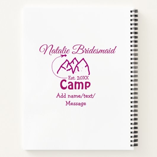 Carnet Pink camp bridesmaid ajouter nom date année bachel (Dos)