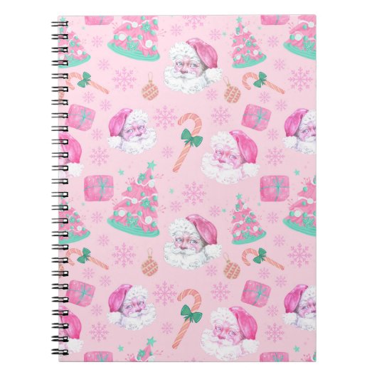Carnet Pink Christmas Santa Clau & Tree Seamless Pattern (Devant)