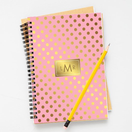 Carnet Pink Faux Gold Foil Pois Monogramme