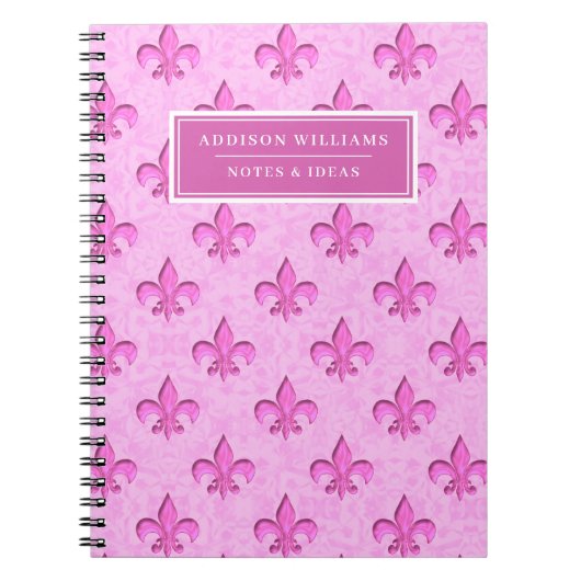 Carnet Pink Fleur De Lis Motif Nom Personnalisé (Devant)