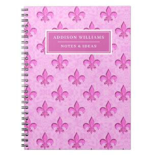 Carnet Pink Fleur De Lis Pattern Custom Name