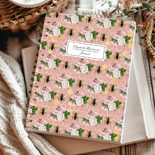Carnet Pink Floral Bees Honeycomb Motif personnalisé