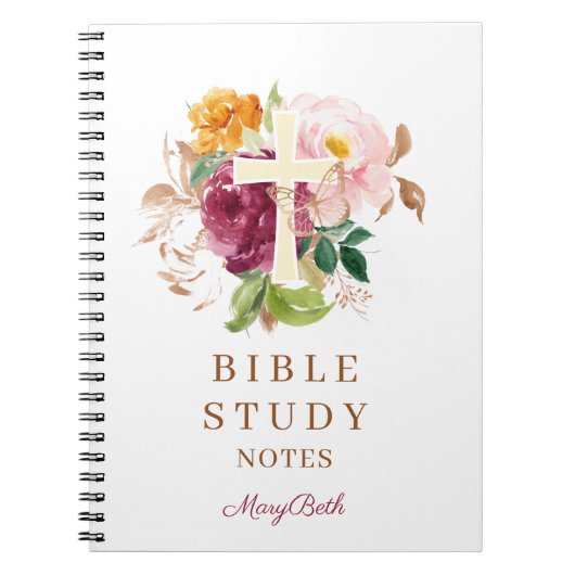 Carnet Pink Floral Cross Personalized Bible Study (Devant)