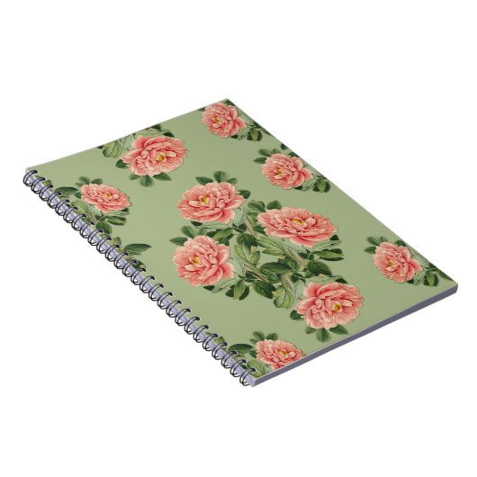 Carnet Pink Floral Pattern on Green Background | Seamless (Côté Droit)