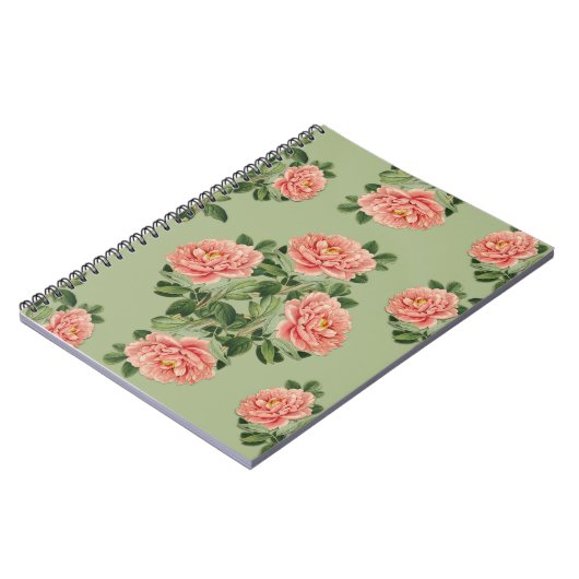 Carnet Pink Floral Pattern on Green Background | Seamless (Côté gauche)