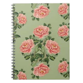 Carnet Pink Floral Pattern on Green Background | Seamless