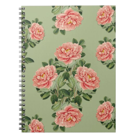 Carnet Pink Floral Pattern on Green Background | Seamless (Devant)