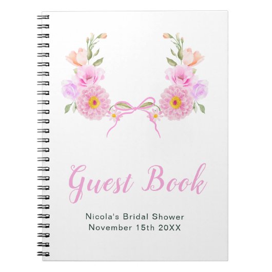 Carnet Pink Floral Ribbon Bridal Shower Guest Book (Devant)